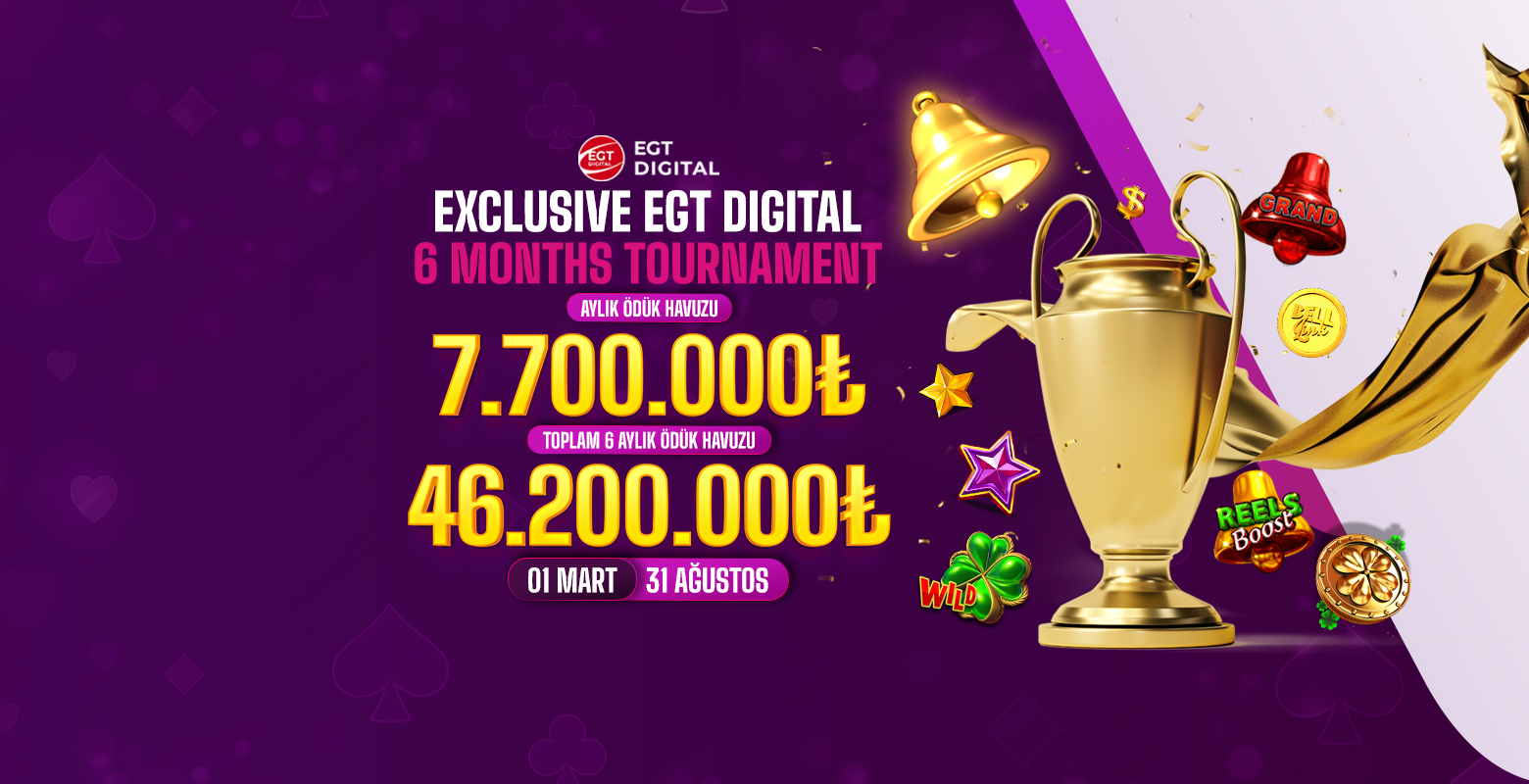EGT Digital sağlayıcısının tüm oyunlarında toplam 46.200.000₺ ödüllü turnuvasına hemen katıl!